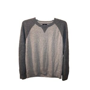 Lands End Men's Sweater 100% Cashmere XL Gray Two Tone Raglan Sleeves